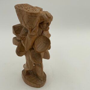 Handmade Carved WOOD 7" Traveler Man with Many Baskets Figurine